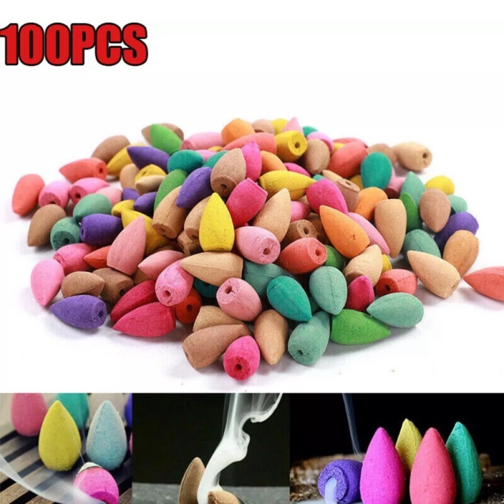 100Pcs Cones Ceramic Backflow Incense Burner Smoke Waterfall Home Censer Holder